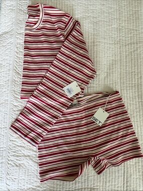 SET valentines collection Two-Piece Red & White Striped Loungewear Set Lyric